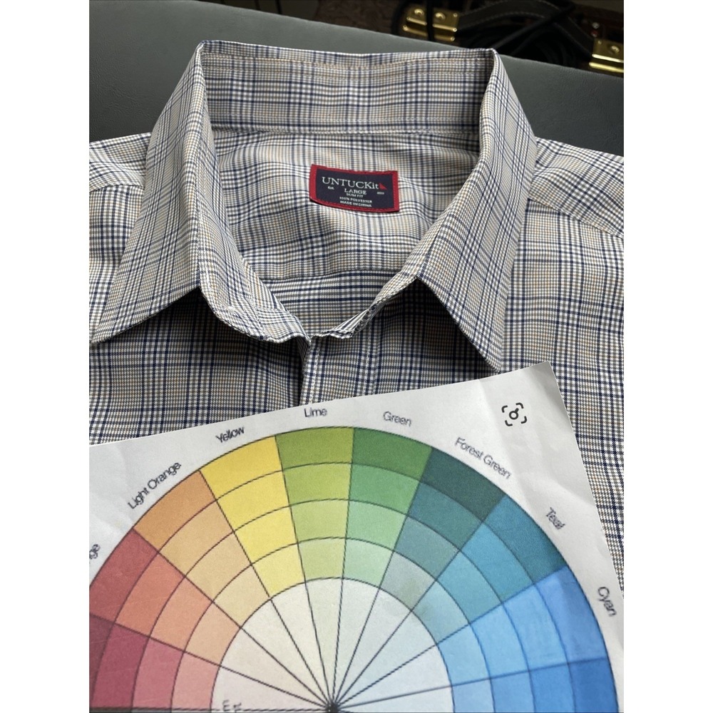 Untuckit Large Slim Fit Polyester Gray Blue Brown Plaid Long Sleeve from 2022 - Picture 9 of 14
